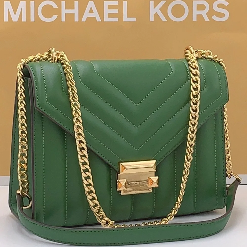 Michael Kors Whitney Medium Flap Chain Shoulder Bag  Fern Green  NWT